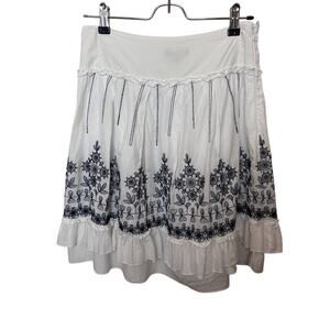 Max & Co White Tiered Ruffle Embroidered Mini Skirt Women’s Sz 2 Casual